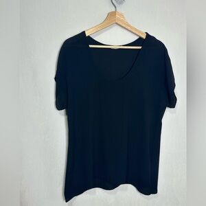 Lush Top Womens Small Scoop Neck Short Sleeve Blouse Black Pullover - small